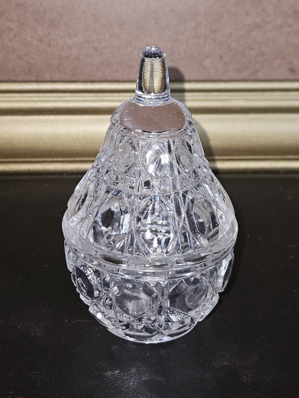Anna Hutte Lead Crystal Vtg Pear Shaped Jewelry Trinket Candy Jar West Germany